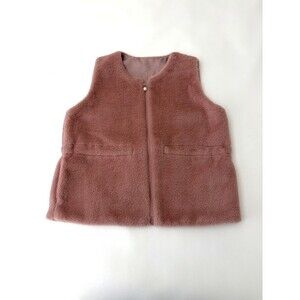 Teddy Bear Faux Fur Vest Womens One Size Peach Tone Pearl Zip Up Side Pockets